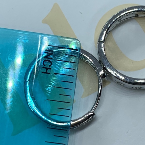 Platinum Plated Huggie Hoop Earring CZ - Picture 4 of 4